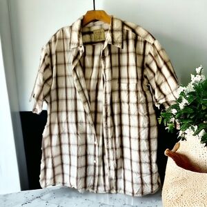 Sonoma brown plaid checked cotton shirt mens size large